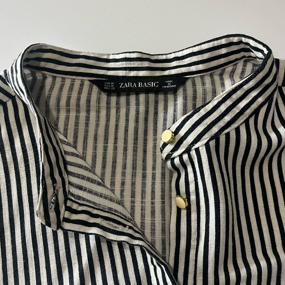 Zara Basic Vertical Striped Top Standing Collar T… - image 6